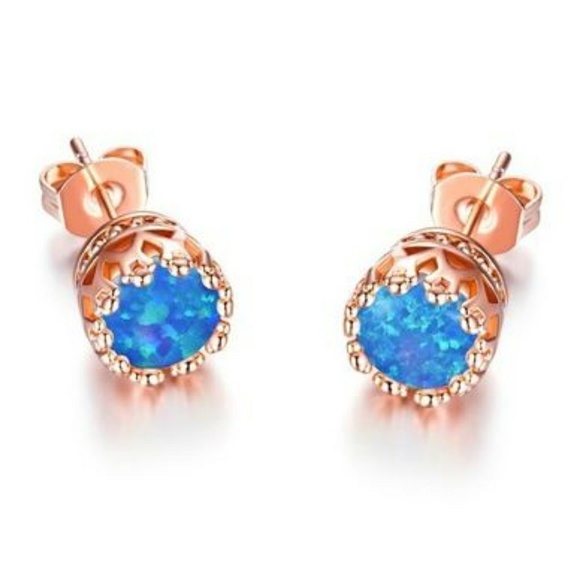 Rose Gold Opal Stud Earrings - Picture 3 of 6